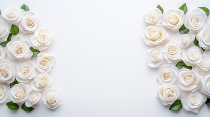 Elegant Arrangement of White Roses with Fresh Green Leaves on a Clean Background for Floral Designs