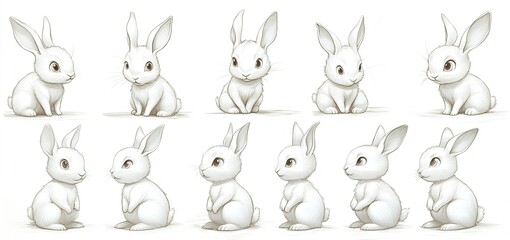 Obraz premium Cute white rabbits displayed in various poses and expressions showcasing their playful nature and charm