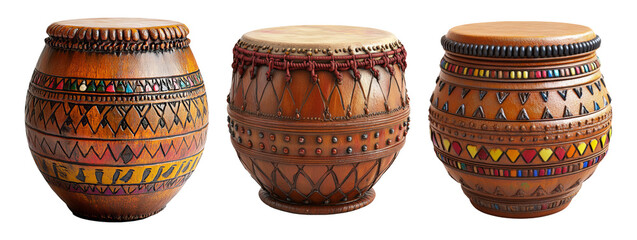 Colorful Collection of Traditional Drums on Transparent Background