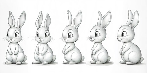 Obraz premium Cute cartoon rabbits in various poses showcasing their playful expressions and charm