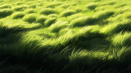 A field soft, verdant grass stretching into the horizon, with the sunlight casting long shadows