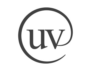 UV logo from two letter with circle shape email sign style. U and V round logotype of business company