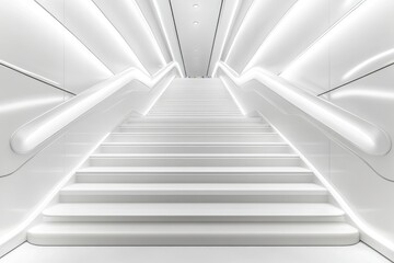 Modern staircase illuminated by bright white lights in a contemporary architecture setting. Generative AI