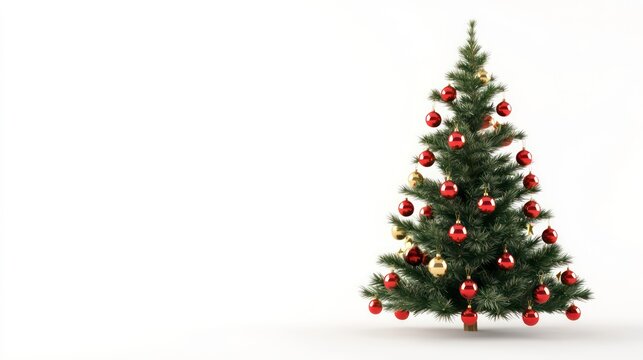 Cristmas tree with decorations, isolated on white background, 3D illustration, 3d render