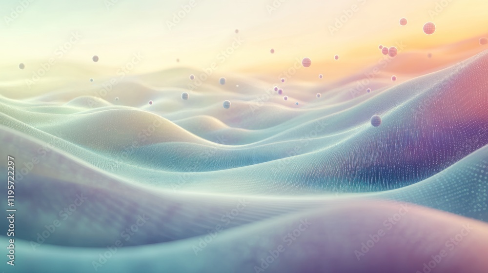 Poster vibrant abstract landscape with flowing forms and soft pastel colors in a serene setting. generative