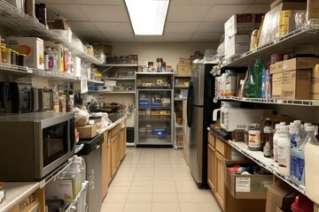 Fototapeta premium Organized Office Pantry with Ample Food Storage