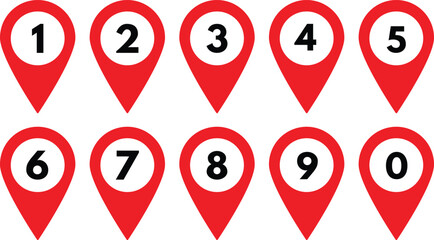 Map pointer with numbers isolated on white background . Location pin icons with numbers . Vector illustration