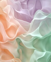Obraz premium A whimsical abstract gradient blending seafoam green, pastel peach, and light plum in fluid crystalline waves.