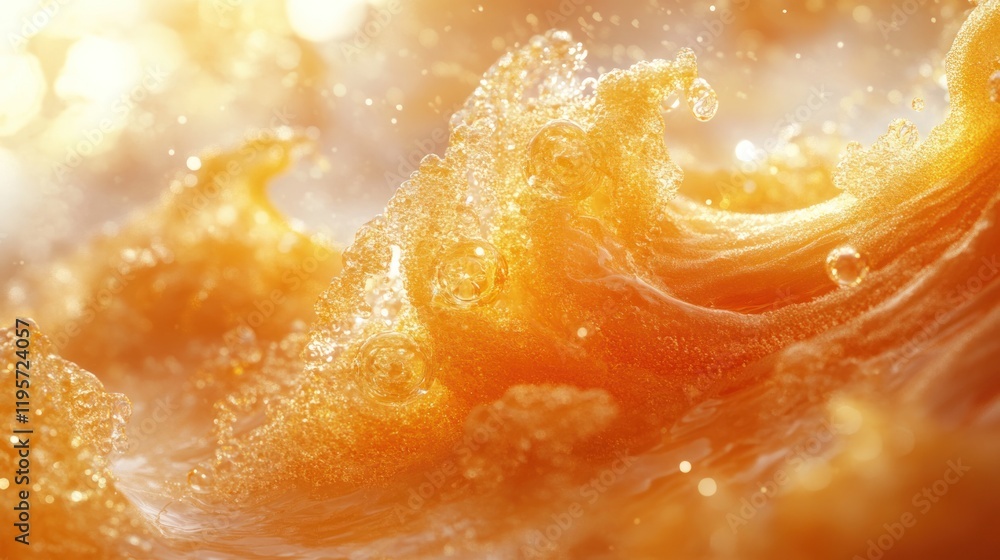 Poster golden waves of orange foam create a mesmerizing display in natural light at sunset. generative ai