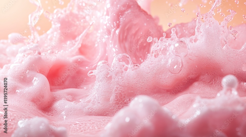 Poster soft pink bubbles and foam create a tranquil atmosphere in a gentle splash. generative ai