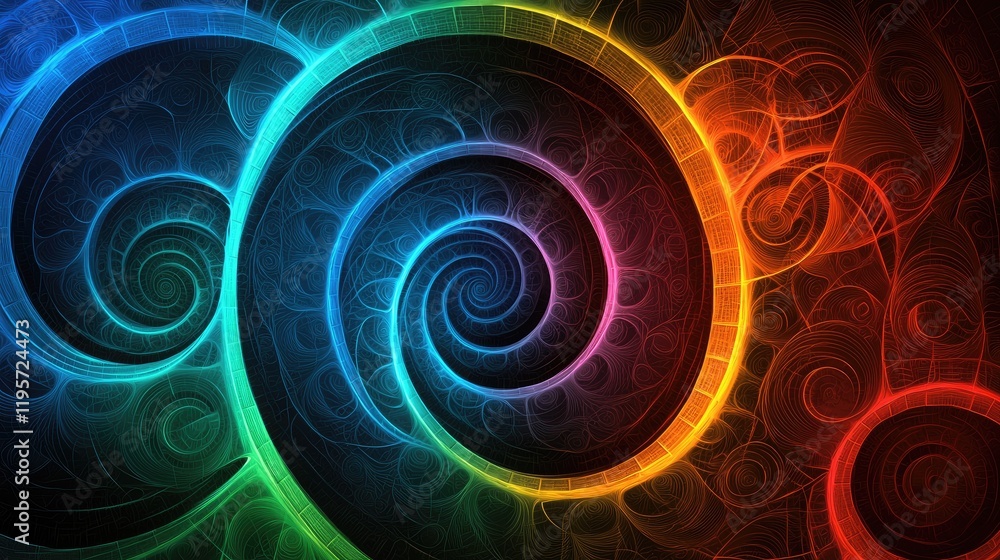 Poster vibrant spiral patterns abstract art digital creation colorful environment close-up view visual conc