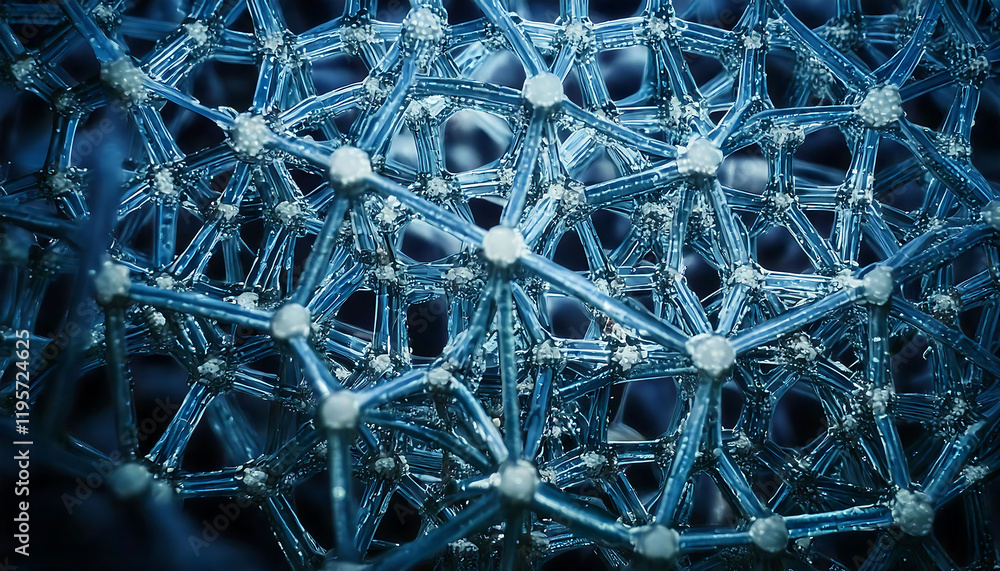 Poster stunning abstract image of a complex, interconnected network. deep blue hues and intricate detail cr