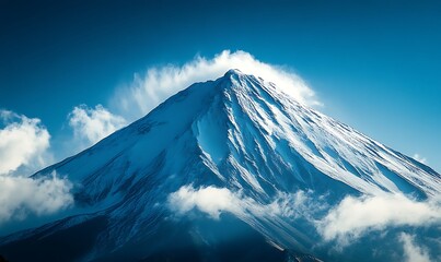 An artistic close-up of Mount peak, focusing on the snow-covered crown