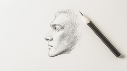 Graphite pencil sketch of a man's profile on white paper.