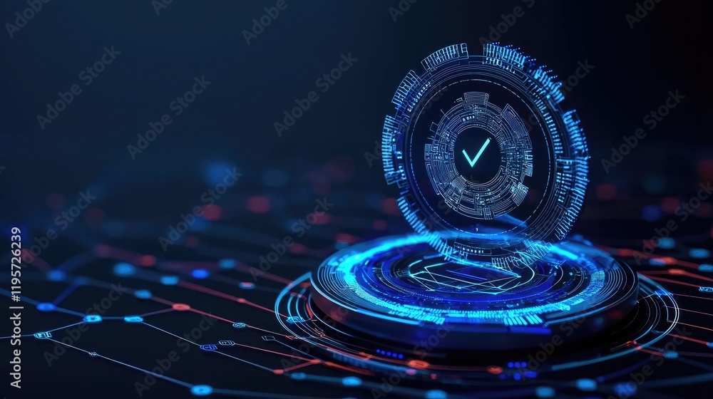 Poster digital verification technology display virtual space graphic design futuristic environment abstract