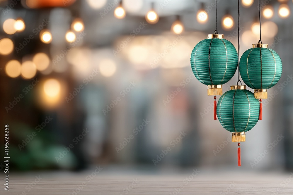 Poster three green lanterns hanging from a string