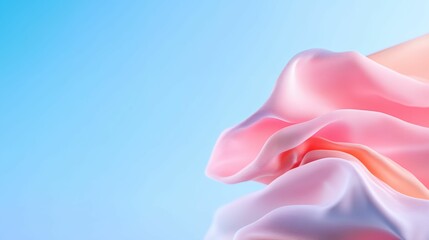 Pink fabric is draped over a blue background