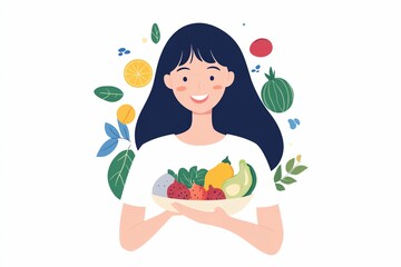 Woman is holding a bowl of fruit