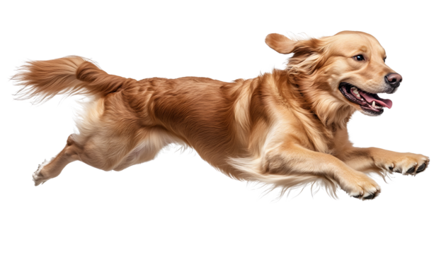 golden retriever dog running isolated on transparent background cutout