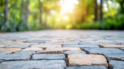 Fototapeta premium Brick walkway with a sun shining on it