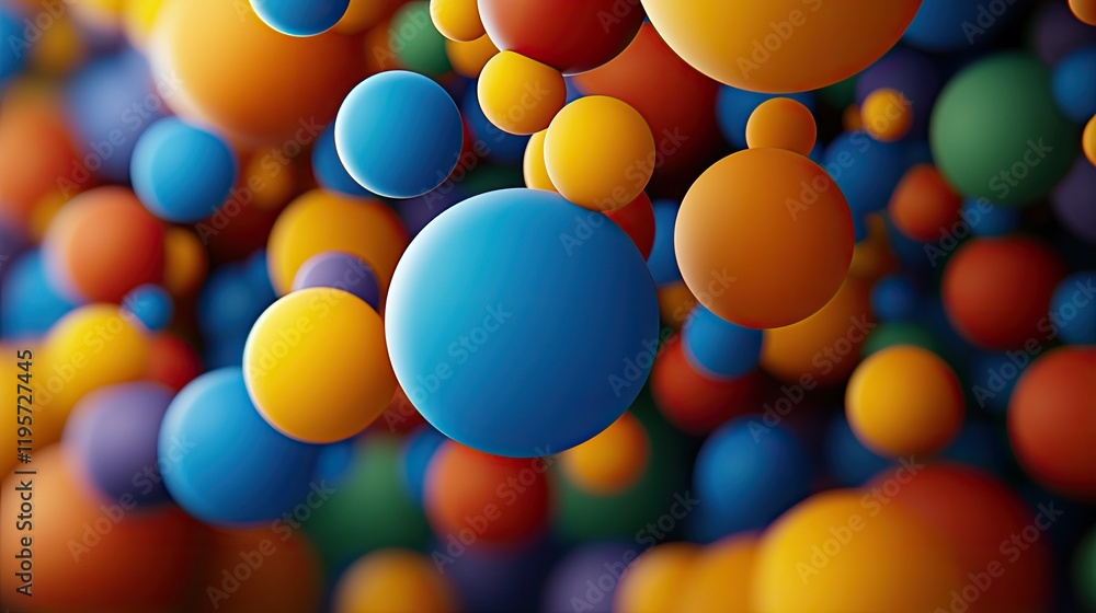 Poster dynamic colorful spheres floating in a vibrant digital space abstract art creative concept close-up 