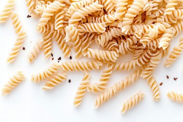 Raw Rotini Pasta on White Background
