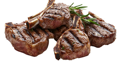 Grilled lamb chops, isolated on transparent background