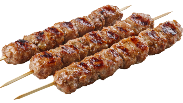 Grilled kebabs, isolated on transparent background