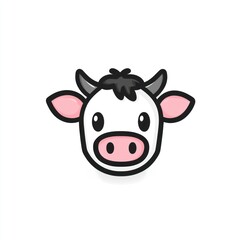 Cute cartoon cow head, white background, farm animal, children's book illustration