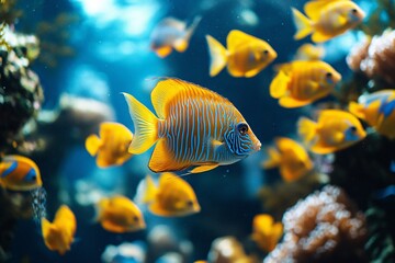 Vibrant Underwater World: Tropical Fishes in Coral Reef Aquarium