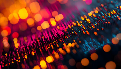 Vibrant close-up of animated HTML code, highlighting digital software development with bright visuals