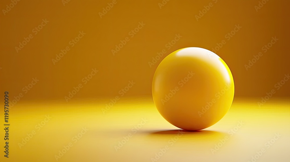 Poster Bright yellow sphere rolling in minimalistic space studio setting 3d animation focused perspective abstract concept