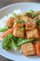Fototapeta premium Colorful Tofu Stir-Fry with Vegetables and Rice