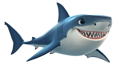 Naklejka premium Grinning cartoon shark with big teeth, isolated on transparent background