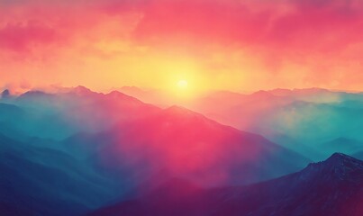 Fototapeta premium A wide-angle view capturing the stunning sunrise in the mountains