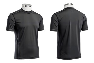 Blank black T-shirt template on an invisible mannequin for mock-up designs.