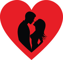 romantic couple silhouette in red valentine&rsquo;s day vector design
