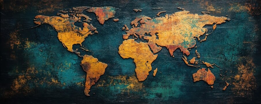 Fototapeta Vintage world map on textured canvas in rustic earth tones