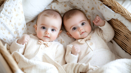 Precious Baby Twins in a Basket