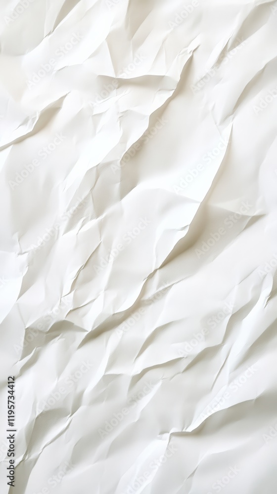 Poster White crumpled paper provides a textured and abstract background, creating an interesting visual pattern with its folds and creases, ideal for design mockups