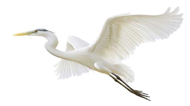 Heron gliding in the air, isolated on transparent background