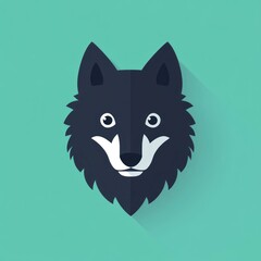 Flat wolf head graphic on teal background