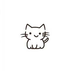 Obraz premium Cute cartoon cat graphic design, simple line art, white background, ideal for social media