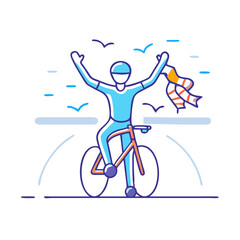 Obraz premium cyclist celebrating at finish line icon, cyclist celebrating at finish line vector, 