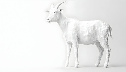 A white goat stands, transparent or white background.