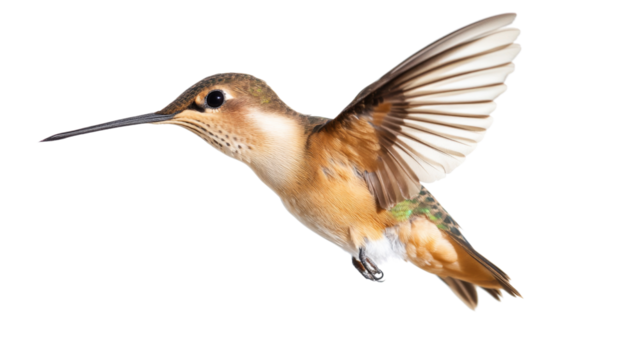 Hummingbird hovering in the air, isolated on transparent background
