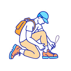 hiker tying shoelaces vector icon, hiker tying shoelaces vector illustration-simple illustration of hiker tying shoelaces, perfect for hiker tying shoelaces logos and icons and themed design 