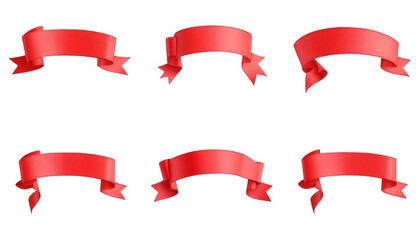Six Red Ribbons Set of Festive Curvy Banners for Design