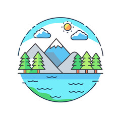Obraz premium mountain lake vector icon, mountain lake vector illustration-simple illustration of mountain lake, perfect for mountain lake logos and icons and themed design 