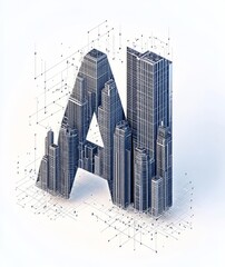 AI Cityscape: Skyscrapers forming the letter 'AI'